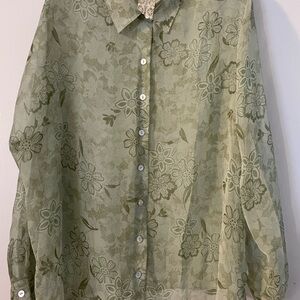 Floral Sheer Button-Up Blouse